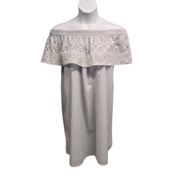 LOFT Dresses & Skirts - Loft Womens Large Striped Shift Dress Eyelet Off the Shoulder Peasant Milkmaid